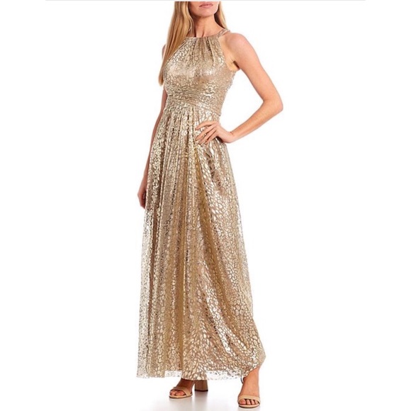 Eliza J metallic gold animal print halter gown dress - Picture 1 of 4